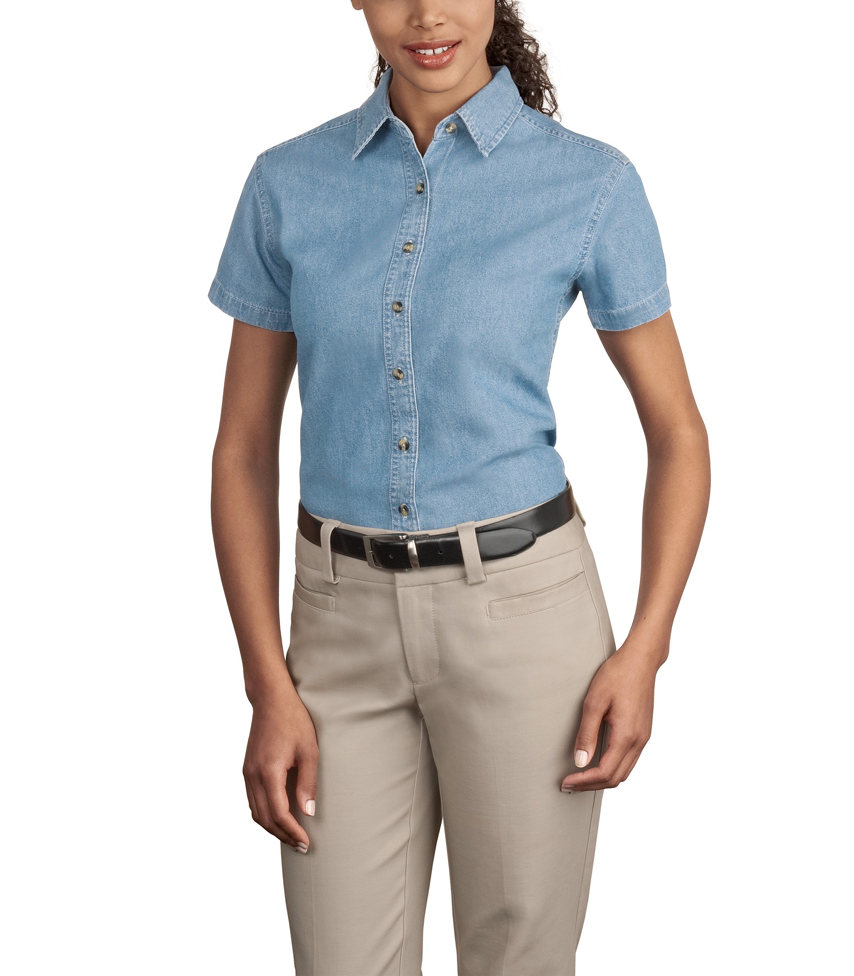 denim shirt khaki shorts