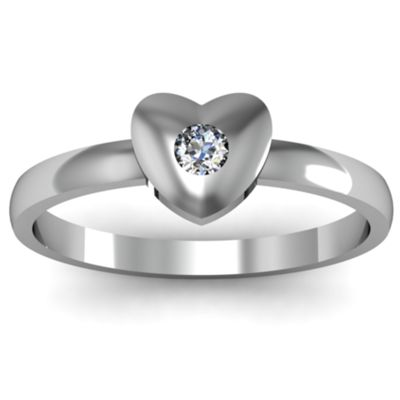 Solid Heart with Single Gemstone Promise Ring