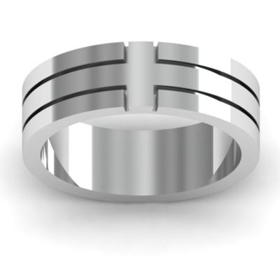 Nexus Cross Grooved Mens Ring