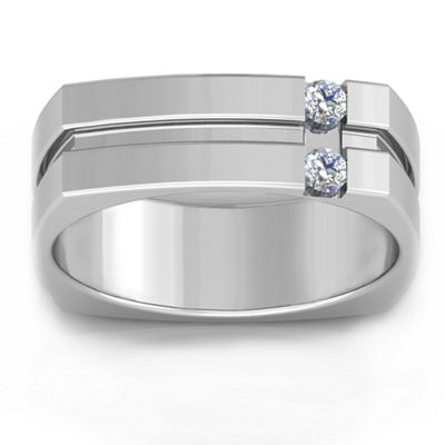 Crevice Grooved Square-shaped Gemstone Mens Ring