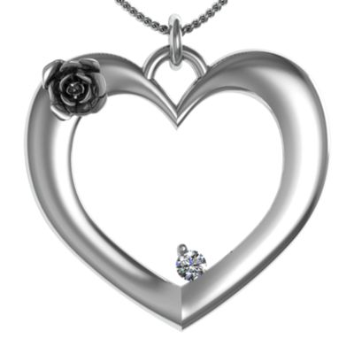 "Corsage" Rose and Birthstone Heart Pendant