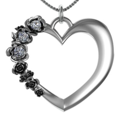 "Bouquet" Rose and Birthstone Heart Pendant