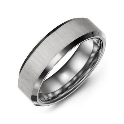 Mens Satin Finish Center Polished Tungsten Ring