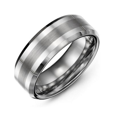Mens Brushed Center Stripe Polished Tungsten Ring