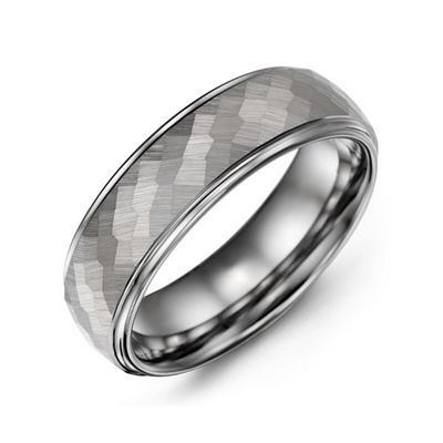 Mens Hammered Center Polished Tungsten Ring