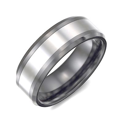 Mens Two Tone Black Tungsten Polished Promise Ring