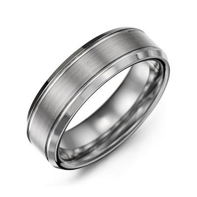 Mens Polished Beveled Edge Brushed Center Tungsten Ring