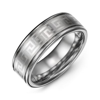 Mens Polished Eternal Greek Key Tungsten Ring