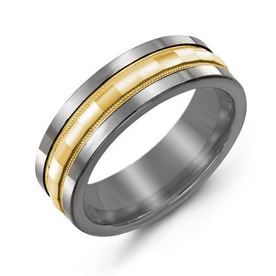 Mens Tungsten Grooved Center Band Ring