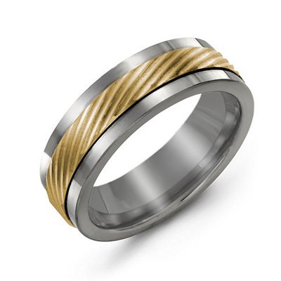 Mens Polished Tungsten Detailed Center Band Promise Ring