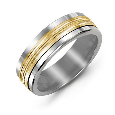 Mens Modern Beaded Center Tungsten Band Promise Ring