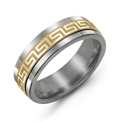 Mens Greek Key Tungsten Band Promise Ring