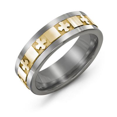 Mens Polished Crosses Tungsten Band Promise Ring