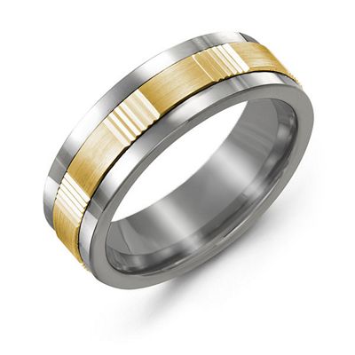 Mens Brushed Ribbed Tungsten Promise Band Ring