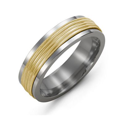 Mens Ribbed Center Tungsten Band Promise Ring