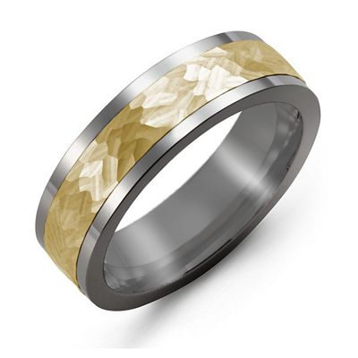 Mens Hammered White Gold Center Tungsten Band Promise Ring