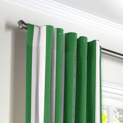 Green Awning Stripe Back Tab Curtains