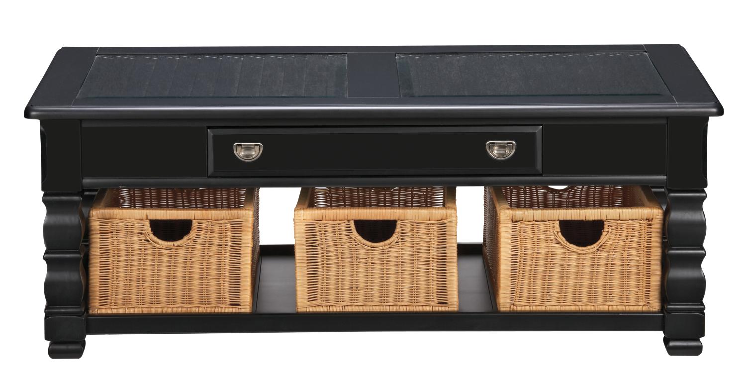 Plantation Cove Black Glass-top Cocktail Table With Baskets
