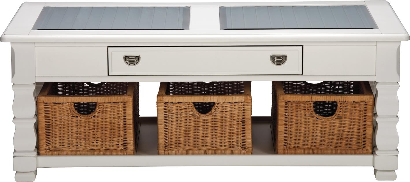 Plantation Cove White Glass-top Cocktail Table With Baskets