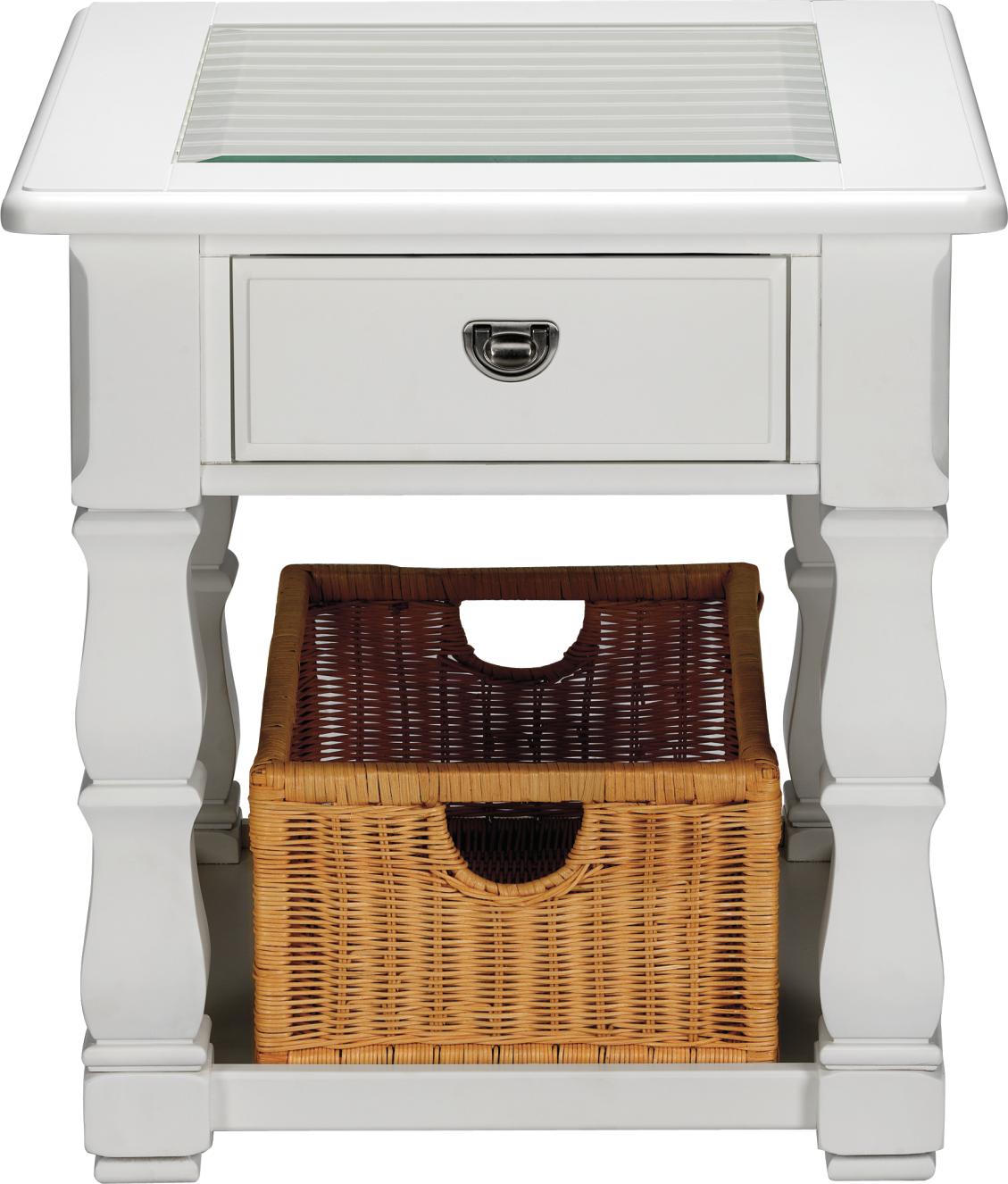 Plantation Cove White End Table With Baskets