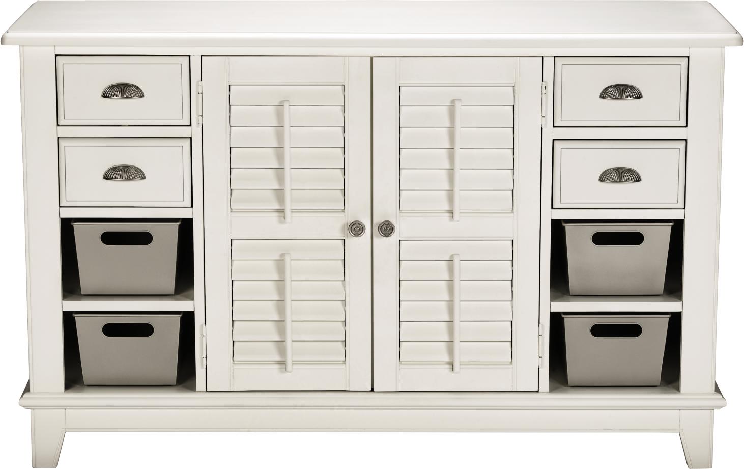 Plantation Cove White Console Table With Tin Bins