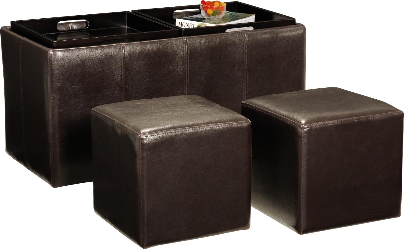 Brown Double Ottoman With Trays