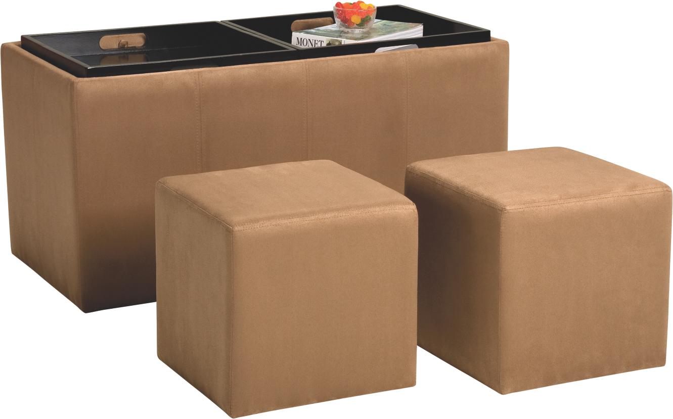 Tan Double Ottoman With Trays