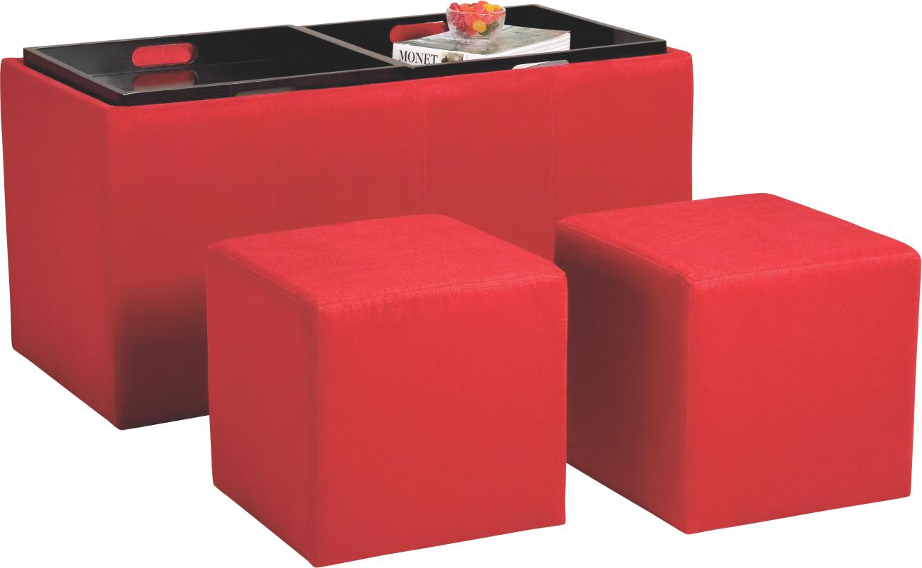 Red Double Ottoman With Trays