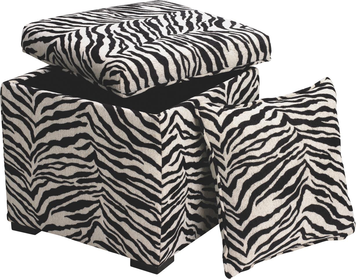 Zebra Storage Ottoman With 2 Pillows