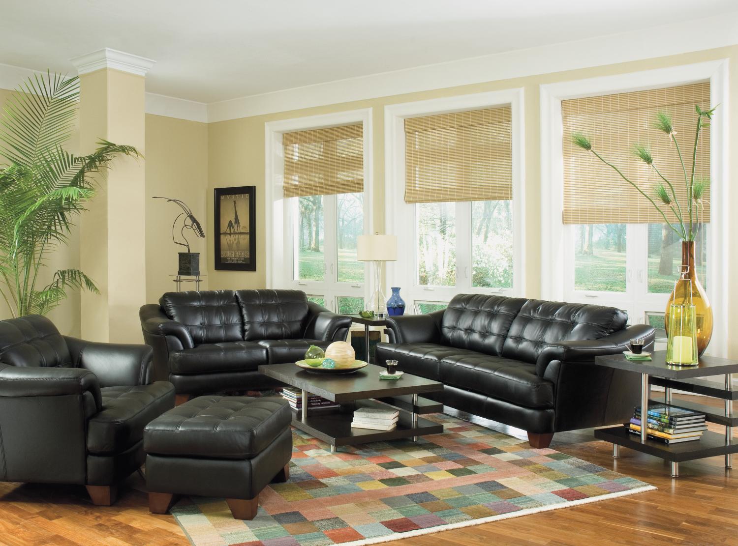 Jaclyn Black 2-pc Leather Sofa & Loveseat