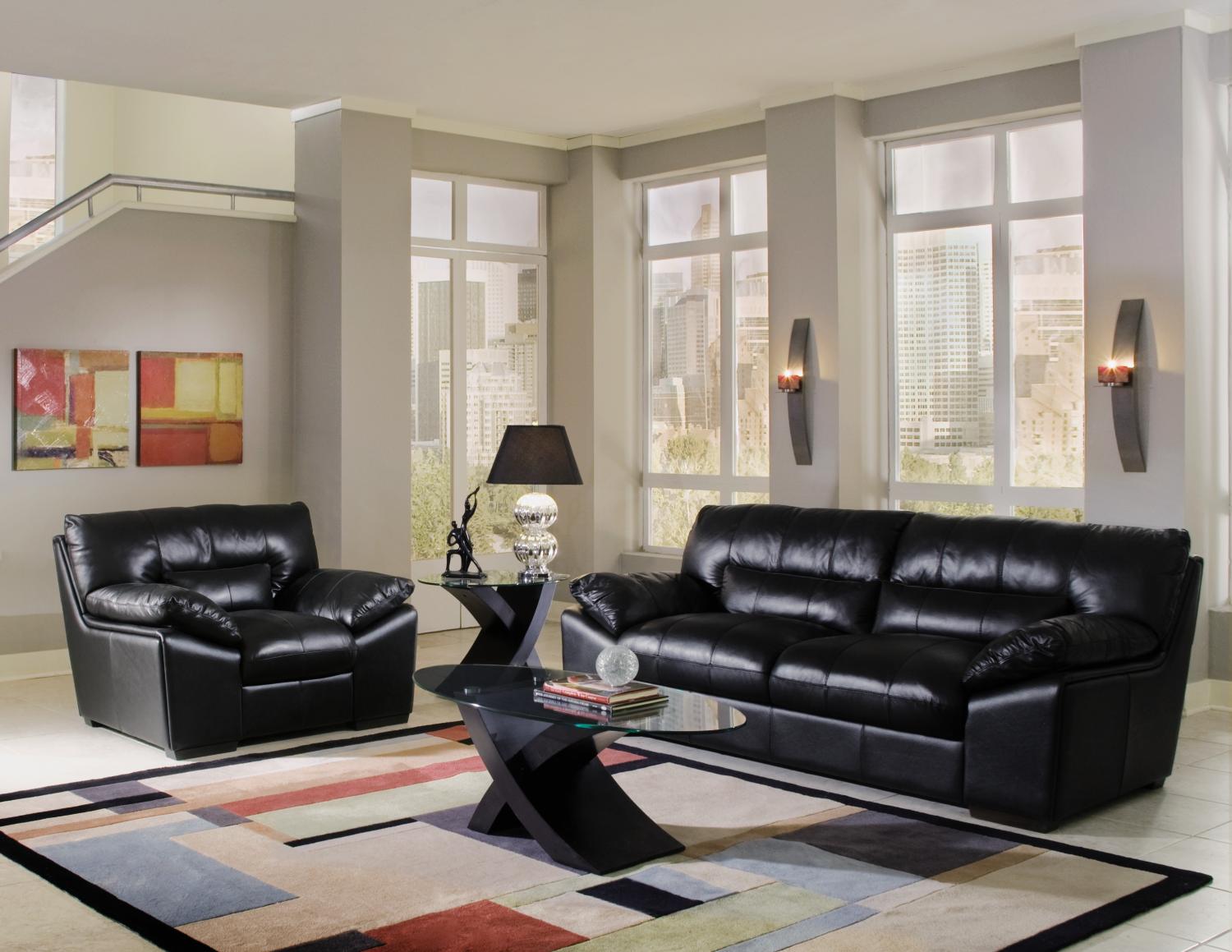 Cascade Black 2-pc Leather Sofa & Chair Package