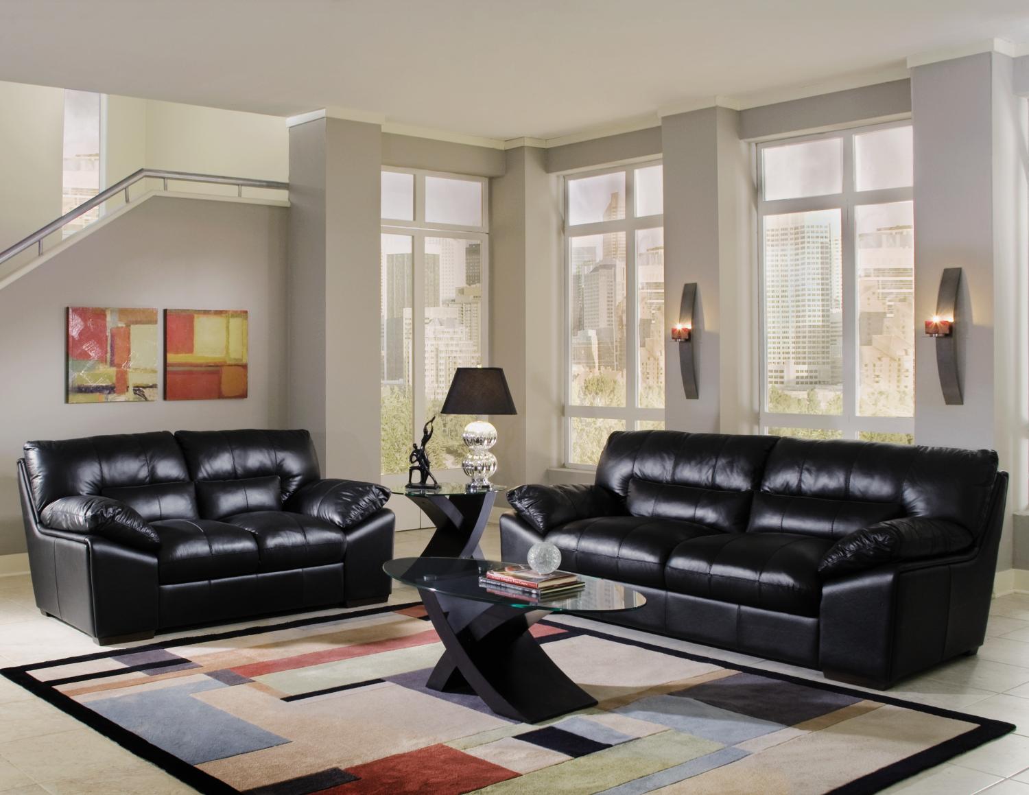 Cascade Black 2-pc Leather Sofa & Loveseat Package