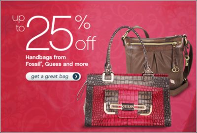 Up to 25% off Handbags from Fossil&reg;, Guess and more