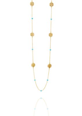 Argento Vivo Turquoise Filigree Station Long Strand Necklace in 18k Yellow Gold Over Sterling Silver