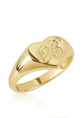 Argento Vivo B Initial Heart Signet Ring in 18k Yellow Gold over Sterling Silver