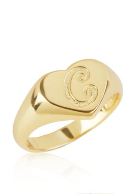 Argento Vivo C Initial Heart Signet Ring in 18k Yellow Gold over Sterling Silver