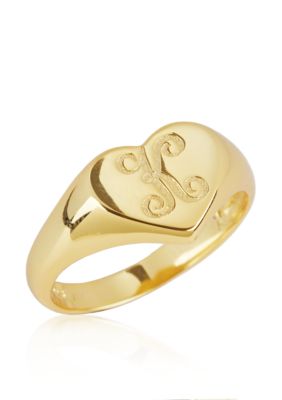 Argento Vivo K Initial Heart Signet Ring in 18k Yellow Gold over Sterling Silver