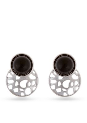erica lyons silver tone pierced earrings with black diamond acrylic stone drop