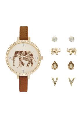 Jessica Carlyle Women's Elephant Watch and Earring Set