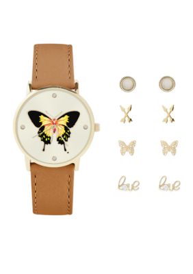 Jessica Carlyle Women's Butterfly Watch and Earrings Set