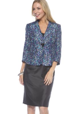 Le Suit Shantung Printed Skirt Suit