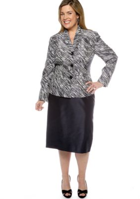 Le Suit Plus Size Zebra Print Skirt Suit