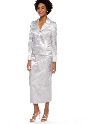 Le Suit Plus Size Jacquard Floral Skirt Suit