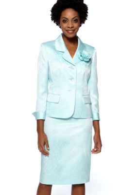 Le Suit Plus Size Jacquard Skirt Suit with Flower Lapel