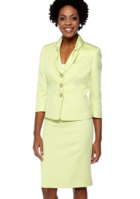 Le Suit Plus Size Lime Green Skirt Suit