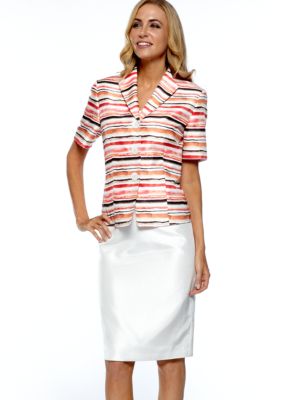 Le Suit Plus Size Short Sleeve Printed Skirt Suit