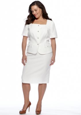Le Suit Plus Size Jacquard Skirt Suit