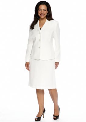 Le Suit Plus Size Tonal Jacquard Skirt Suit