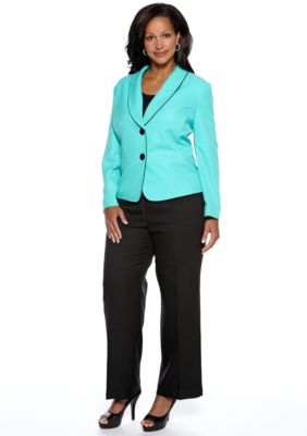 Le Suit Plus Size Piped Shawl Collar Pant Suit