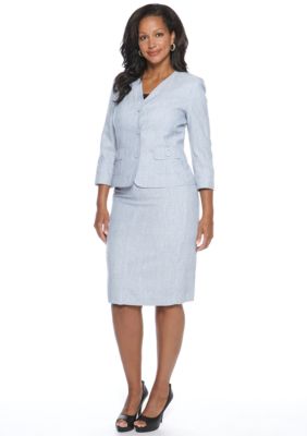 Le Suit Plus Size 3-Button V-Neckline Skirt Suit